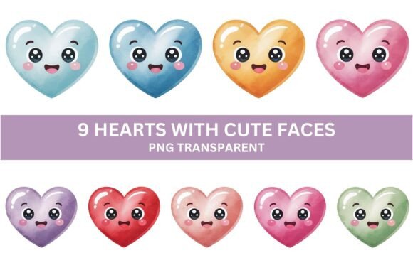 Download Cute Kawaii Heart Clipart PNG Set - Set Collection
