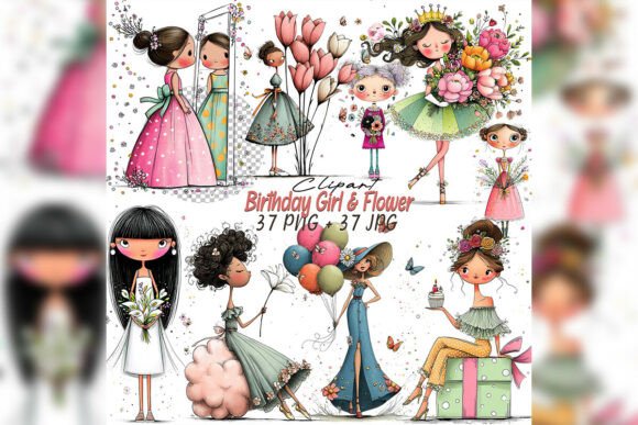 Download Whimsical Birthday Girl Clipart Set - Set Collection