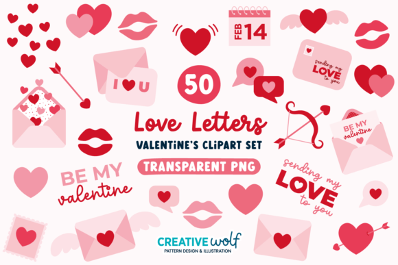 Download Set of 50 Valentines Love Letter Clipart - Set Collection