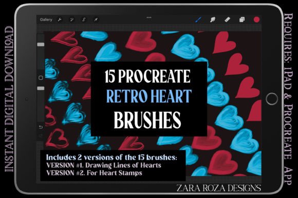 Download Procreate Retro Love Heart Brush Set - Set Collection