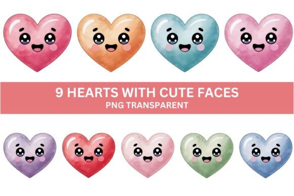 Download Cute Kawaii Heart Clipart PNG Set - Set Collection
