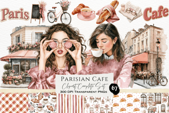 Download Parisian Cafe Watercolor Clipart Set - Set Collection