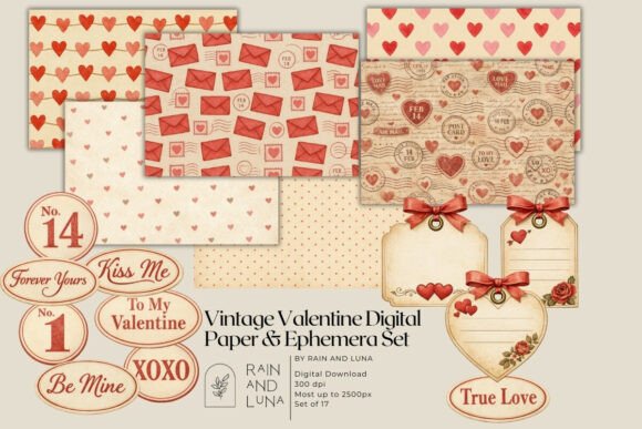Download Vintage Valentine Ephemera Set - Set Collection