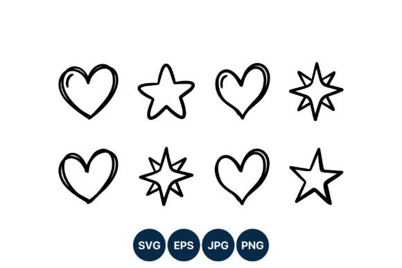 Download Hand Drawn Hearts and Stars Vector Set - Set Collection