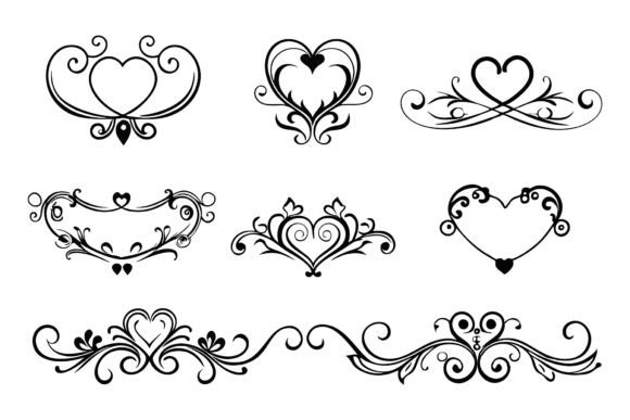 Download SVG Set of Heart Flourish Vector - Set Collection