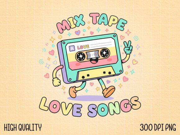 Download Cute Retro Casset Valentine Music PNG - Set Collection