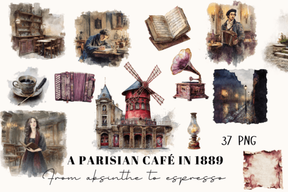 Download Parisian Café Clipart Set – 37 PNGs - Set Collection
