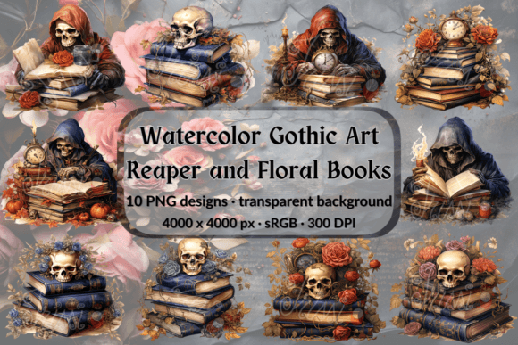 Download Gothic Clipart Set Grim Reaper Book Rose - Set Collection